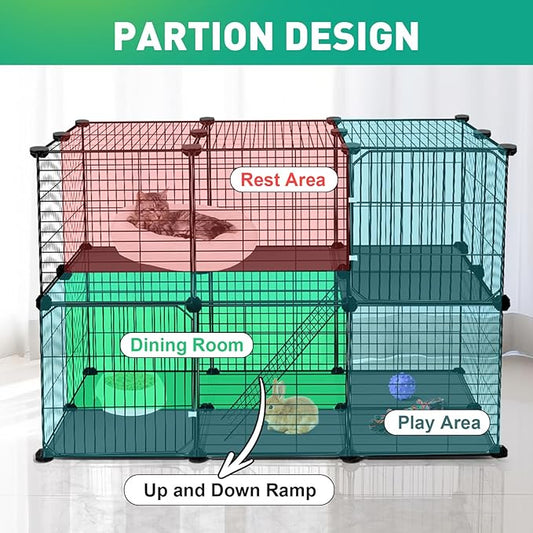 41 Panels Pet Playpen, 35.4" L x 23.6" W x 23.6" H Small Animal Playpen with 2 Doors, C&C Cage for Guinea Pigs,Rabbit,Bunny,Hedgehogs, Puppy Play Pen Indoor Outdoor, Two-Story Chicken Play Pen