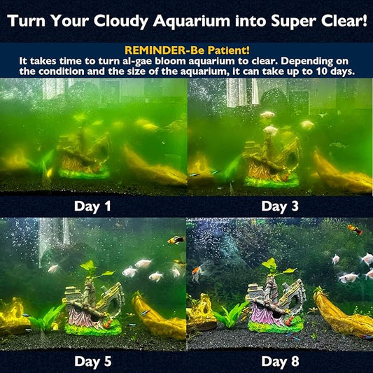 Aquarium Filter with Aeration & Rainfall Mode, U - V Fish Tank Filter with Timer (3/6/12/24 Hours) for Green Water Cleaning, Turtle Tank Filter with Efficient Filter Sponge (20-70Gal)