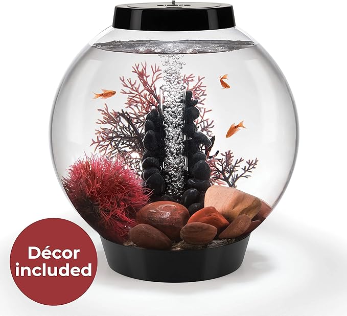 biOrb Classic 15 Complete Aquarium Set, Black, 4-Gallon Aquarium with Red Stone River Décor and White LED Light