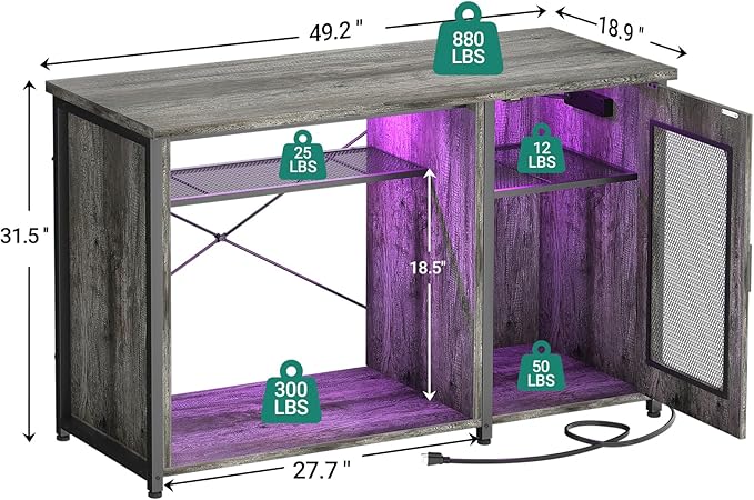 Unikito 55-75 Gallon Aquarium Stand with Power Outlets & LED Light, Reversible Fish Tank Stand with Cabinet for Fish Tank Accessories Storage, Heavy Duty Metal Frame, 880LBS Capacity, Black Oak