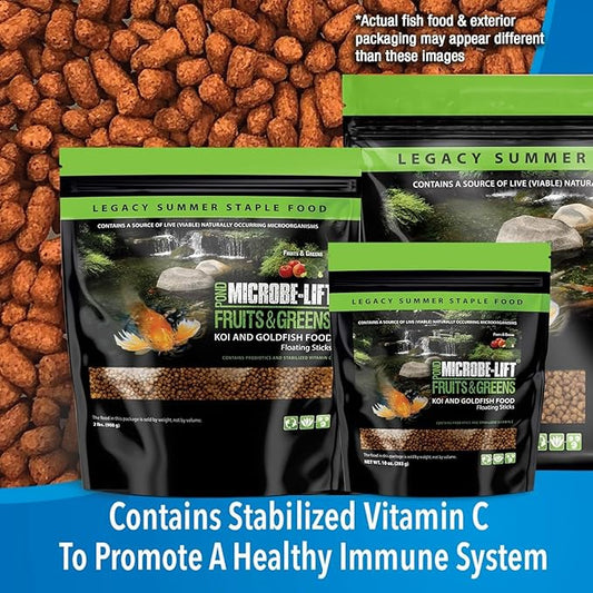 Microbe-Lift Fruits and Greens Floating Fish Food Sticks for Ponds, Water Gardens, and Fountains, Safe for Live Goldfish and Koi, 40 Pounds
