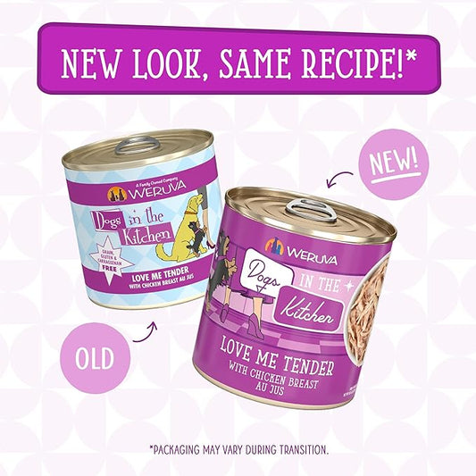 Weruva Dogs in The Kitchen, Love Me Tender with Chicken Breast Au Jus Dog Food, 10oz Can (Pack of 12)