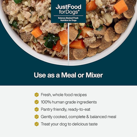 JustFoodForDogs JustFresh Home-Cooked Beef Dog Food with No Preservatives, Resealable Package, Human Grade Wet Dog Food, 12 oz - 7 Pack