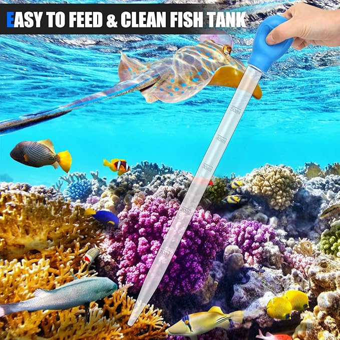 2 Pieces Aquarium Coral Feeder with 2 Pieces Stainless Steel Straight and Curved Feeding Long Tweezers, Acrylic Coral Spot Feeder Long Tube Reptile Feeding Tools for Aquatic Plant Lionfish Marine Fish