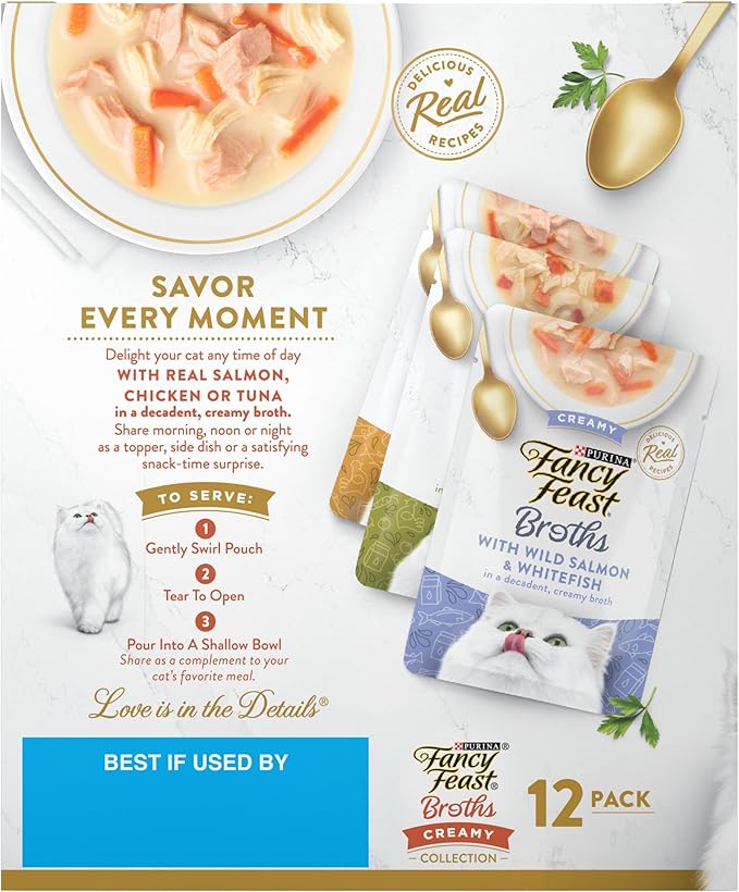 Purina Fancy Feast Lickable Broth Topper Complement Creamy Wet Cat Food Variety Pack - (Pack of 12) 1.4 oz. Pouches