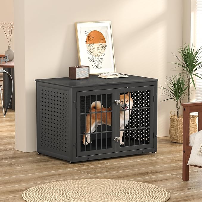 38" Heavy Duty Dog Crate Furniture for Large and Medium Dogs,Wooden Metal Kennel for High Anxiety Dogs, Chew Proof Pet Cage Indoor, Decorative Dog Kennel End Table