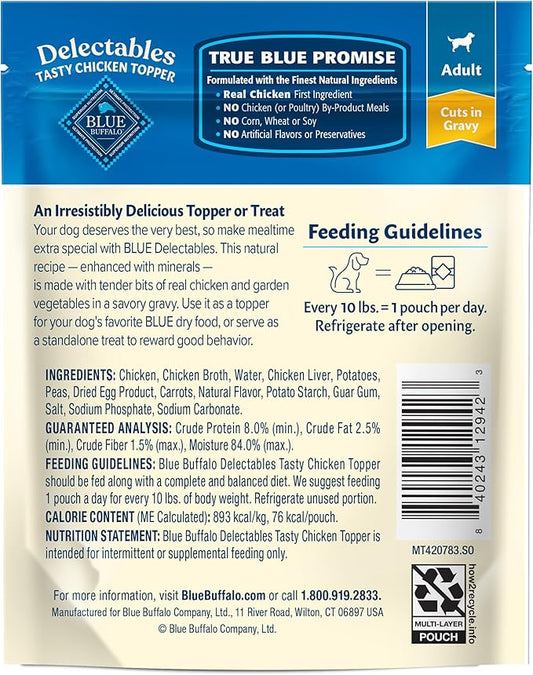 Blue Buffalo Delectables Natural Wet Dog Food Toppers, Tasty Chicken Cuts in Gravy, 3-oz. (24 Pouches)