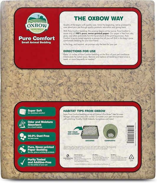 Oxbow Animal Health Pure Comfort Bedding, Rabbit, Hamster, & Guinea Pig Bedding, Bunny Supplies for Litter Box, Pet Safe, 99.9% Dust Free, Natural, 56 Liter Bag
