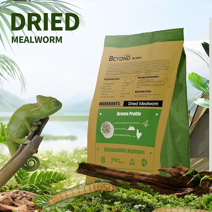 BeyondFeed™ 2.2 lbs Dried Mealworms - Premium High-Protein Feed for Chickens, Ducks, Birds, Reptiles, Fish, Hamster, Turtles and More (2.2lbs/1kg)