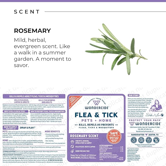 Wondercide - Flea, Tick & Mosquito Spray for Dogs, Cats, and Home - Flea and Tick Killer, Control, Prevention, Treatment - with Natural Essential Oils - Pet and Family Safe - Rosemary 128 oz