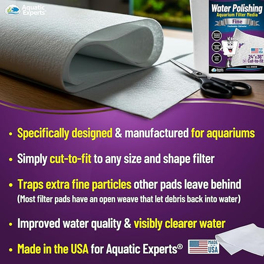 Aquatic Experts Aquarium Polishing Filter Pad, Water Polishing Pad for Aquarium Filters, Filter Floss for Fish Tank Filters, (50 Micron, 24" x 36" - 2 Pack)