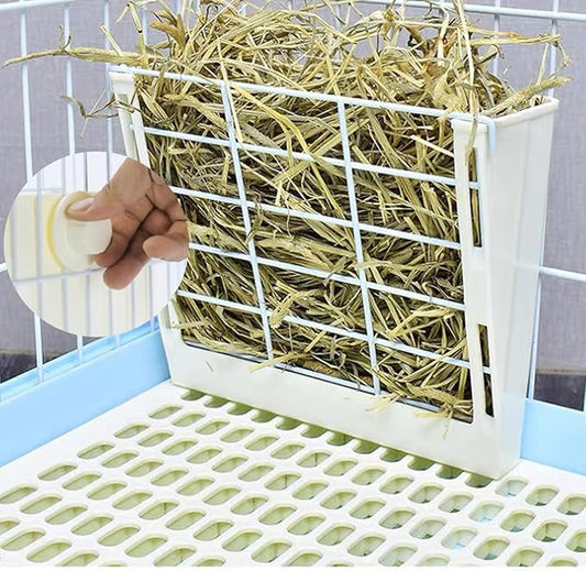 Rabbit Litter Box for Cage Guinea Pig Hay Rack Feeder Rabbits Corner Litter Pan Potty Trainer Pet Toilet Square with Cleaning Set for Hamster, Guinea Pig, Ferret, Bird (White)