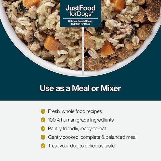 JustFoodForDogs JustFresh Home-Cooked Turkey Dog Food with No Preservatives, Resealable Packaging, Human Grade Wet Dog Food, 12 oz - 7 Pack