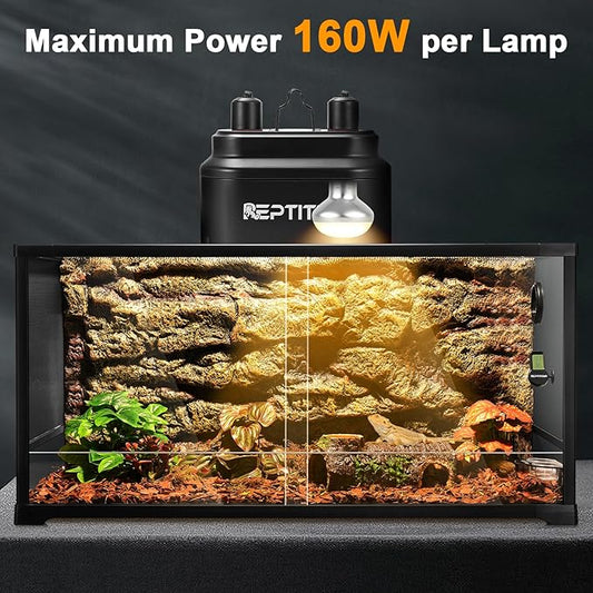 Dual Reptile Light Fixture with Switches, Reptile Heat Lamp Fixture, Reptiles Terrarium UVB Bulb Fixture for Bearded Dragon, Max 160W Each (Bulb Not Included)