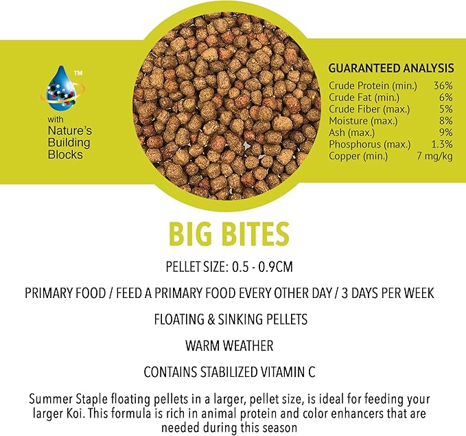 MICROBE-LIFT MLLBBLG Big Bites Fish Food Pellets for Ponds, Water Gardens, and Fountains, for Large Live Goldfish and Koi, 6 Pounds