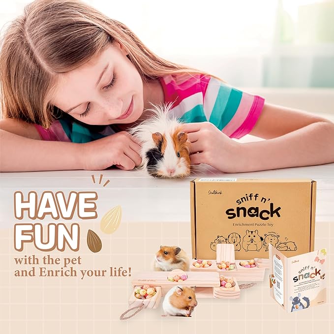 SoulThinkĀ® Interactive Guinea Pig Toys - Wooden Rat Toys for Pet Rats, Enrichment & Foraging Activity for Hamster Sniff n' Snack Puzzle for All Small Rodents (2 Sets)
