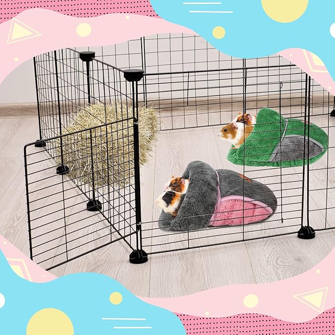 YUEPET 2 Pack Guinea Pig Hideout Portable Guinea Pig Pocket Bedding Cozy Cuddle Sack Snuggle Bag Bunny Bed for Small Animals Hamster Ferret Hedgehog Chinchilla Rabbit Cage Accessories (Grey+Green)