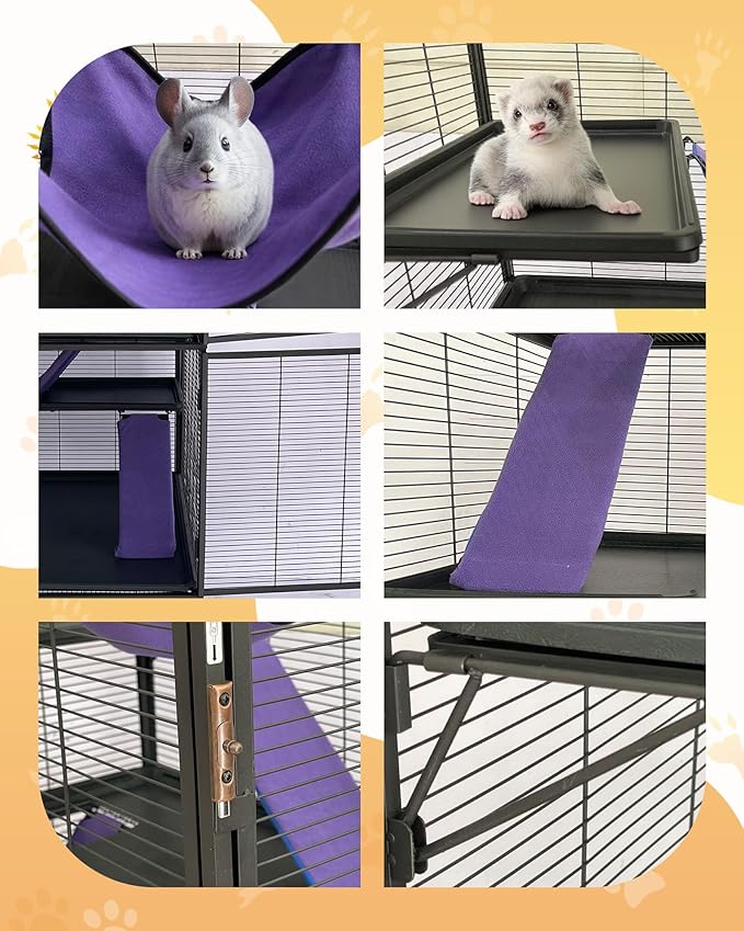 Garvee Small Animal Cage, 64 ''H Deluxe Ferret Cage - 4 Tier Large Chinchilla Cage with Removable Ramp, Hammock, Extra Storage Stand,Removable Tray for Ferret, Chinchilla, Guinea Pig,Hamster