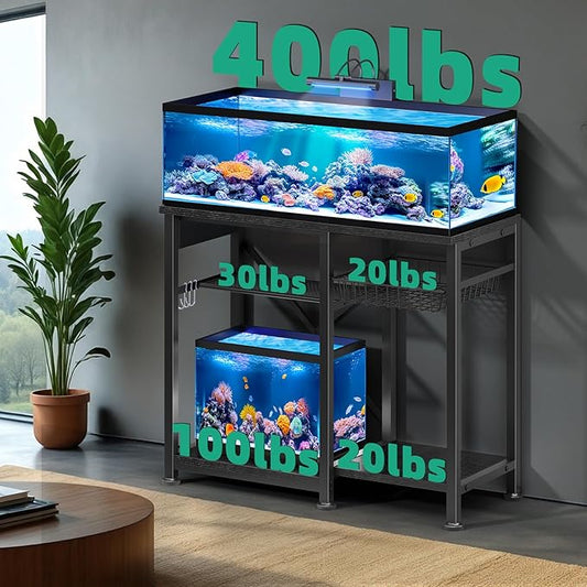 20-29 Gallon Aquarium Stand with 6 ft Power Strip, 5-Tier Metal Frame Fish Tank Stand 20 Gallon Fish Tank Stand 31.5" L*15.75" W Tabletop 400lbs Capacity (Pure Black, 20-29 Gallon)