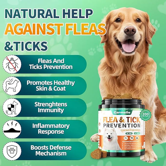 Flea and Tick Prevention for Dogs Chewables - 200 Soft Chews Natural Dog Flea and Tick Chewables, Oral Flea Supplement for Dogs, Puppy Flea Support - All Breeds & Ages - Chicken Flavor