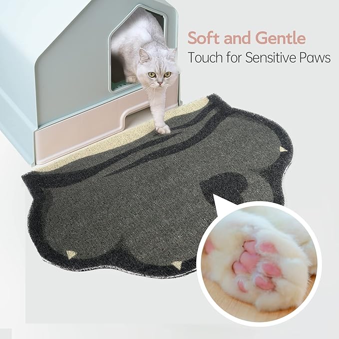 Cute Cat Litter Mat 24”x16”, Litter Box Mat, Litter Trapping Mat, Soft on Kitty Paws, Easy Clean, Anti Slip, Pet Accessories, Door Floor mats - TigerSpot Blackpaw