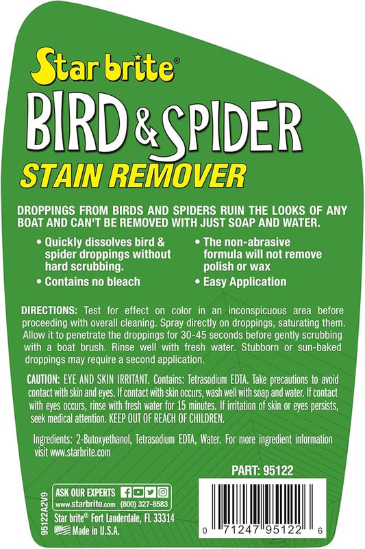 STAR BRITE Spider & Bird Stain Remover Spray - Quickly Dissolve Bird Droppings & Clean up Spider Mess - Won't Remove Polish or Wax (095122SS)