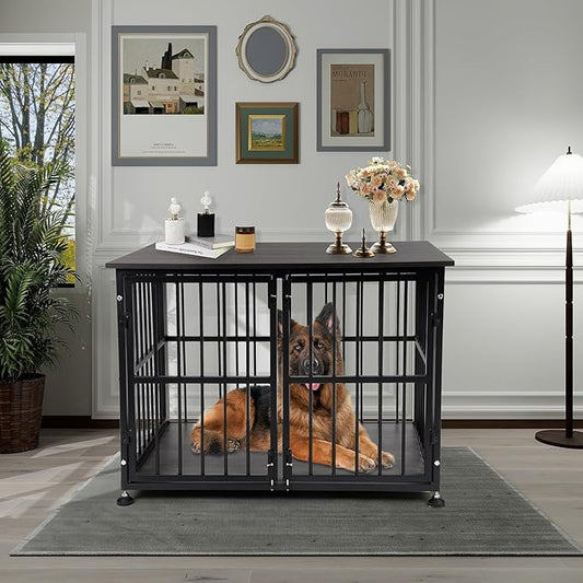 Dog Crate Furniture, 40" Dog Kennel Indoor Foldable, Sturdy Wooden Dog Crate End Table Easy Assembly with Side Doors for Large and Medium Dog