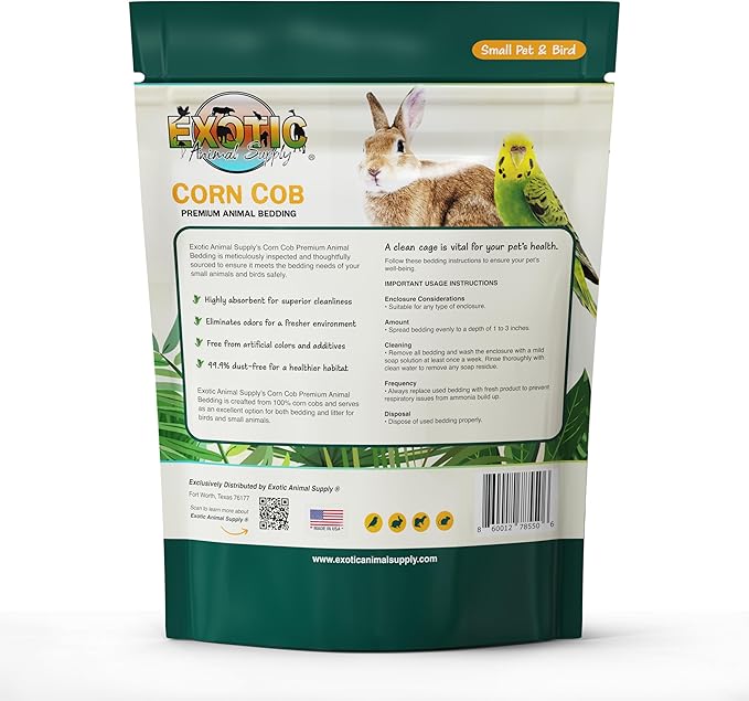 Natural Corn Cob Bedding, Corn Cob Litter, Dust-Free, Birds and Small Animals ~5lbs (340 CU in)