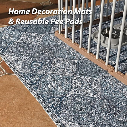 nunubaby Washable Pee Pads for Dogs, Stylish, Non-Slip and Leak-Proof Pee Pads. Reusable Potty Pads for Dogs for Crates and Floors.(Blue/Multi, 72" x72" )