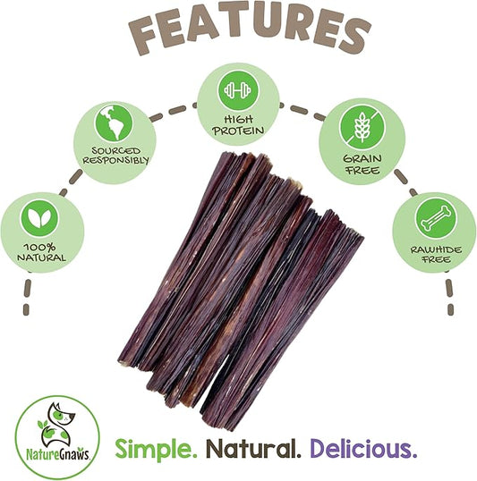 Nature Gnaws Beef Gullet Sticks for Dogs 5-6" (15 Count) - Natural Beef Jerky Stick Dog Chew Treats - Rawhide Free