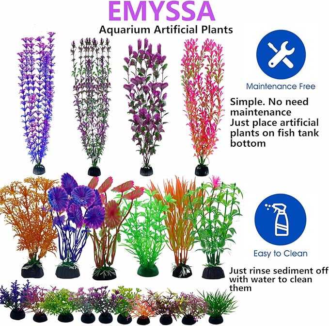 20 Pack Aquarium Plants, Fish Tank Decoration Colorful Artificial Fish Tank Decor Plants Aquarium Decorations for Household and Office Aquarium Simulation, Small to Large and Tall