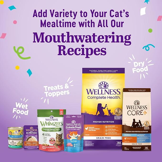 Wellness Appetizing Entrées Shredded Adult Wet Cat Food, Natural, Protein-Rich, Grain Free, 2.8 Ounce Pouch, 8 Pack (Chicken Recipe)
