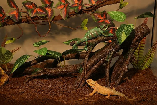 AQUA KT Reptile Climbing Branch Tree Trunk with Leaves for Lizard Bearded Dragon Snake Gecko Leopard Chameleon Frog Climbing Rainforest Terrarium Habitat Decoration