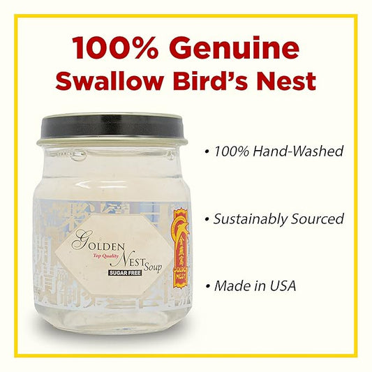 Golden Nest Premium Bird Nest Soup, Swallow Bird Nest 100% Natural - Made in USA, (燕窩) 6 bottles x 75ml (2.5 oz.) (1 box = 6 bottles x 75ml, Sugar-Free)