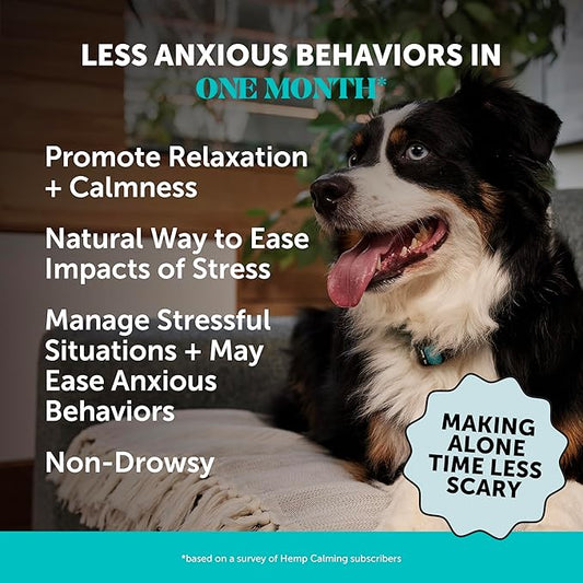 Natural Hemp Calming Chews for Dogs - Dog Anxiety Relief - Calming Aid Supplement with Valerian Root, Chamomile, + Magnesium - Stress, Separation & Thunder Support - (Beef Liver, 90 Count)