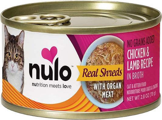Nulo Real Shreds with Organ Meat Wet Canned Cat Food, Chicken & Lamb, 2.8 Ounce, 12 Cans