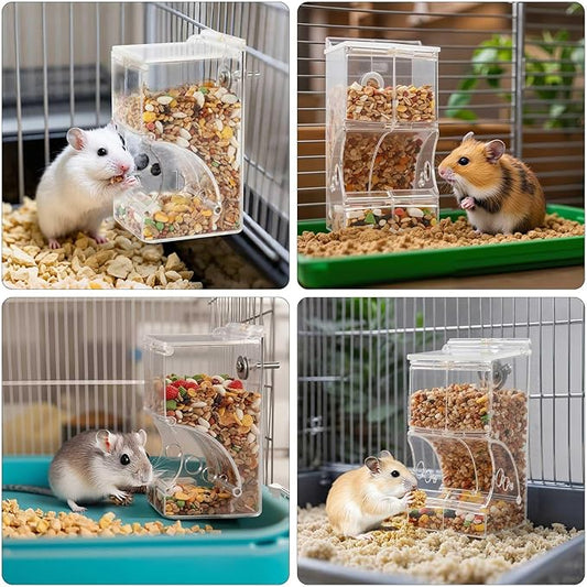 Automatic Feeder for Hamster with Gravity Feeding, Easy Refill, Transparent, Auto Food Dispenser for Hamsters Parrots Sugar Gliders and Other Small Animals (300 ML)