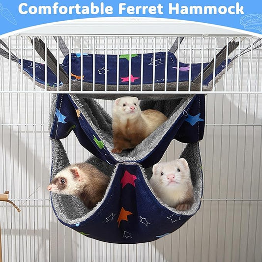Glittme 3-Layer Ferret Hammock Soft Guinea Pig Hammock Washable Rat Hammock Hamster Cage Accessories Cozy Ferret Bed Toys for Small Animals Pet Sugar Glider