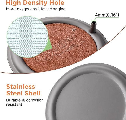 hygger Aquarium Air Stone, 4.1 Inch Nano Air Stone Makes Super Tiny Bubbles, Ultra Quiet Dissolved Oxygen Diffuser Small Airstone with Stainless Steel Base for Aquarium, Fish Tank & Hydroponic, Round