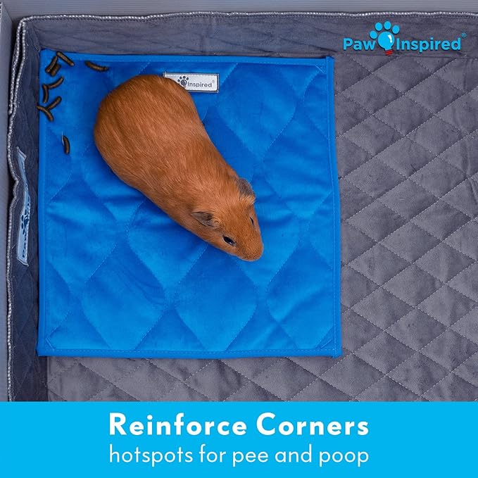 Paw Inspired Guinea Pig Cage Liner Pads | Washable Fleece Bedding, Waterproof Bottom | Super Absorbent Pee Pad or Pet Bed Mat for Guinea Pigs, Ferrets, Rabbits, Hamsters, Small Animals (12"x12", Tan)