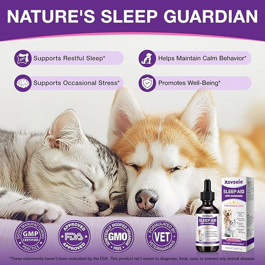 Melatonin for Pets, Dog Melatonin, Melatonin for Dogs Calming, Melatonins for Cats, Promotes Relaxation, Deep Sleep & Calm Behaviour, Reduce Anxiety and Stress, Chicken Flavor - 2Oz
