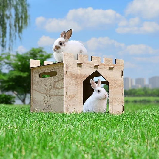 HIIMALEX Large Sturdy Bunny House with Spacious Balcony Hidey Detachable Playhouse for Rabbit Hideout Castle Tower Toys for Indoor Bunnies Guinea Pig Hamster Chinchilla Gerbil