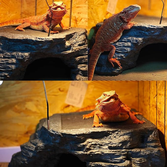 Large Bearded Dragon Basking Platform, Lizard, Snake or Reptile Hide with Heat Storage Slate Stone, 13x12x5 Inch Oversized Gecko Hide Cave