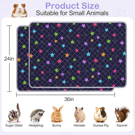 2 Pack Guinea Pig Bedding, Washable Guinea Pig Cage Liner Reusable Guinea Pig Mat Waterproof Guinea Pig Bedding for Cage, Super Absorbant Guinea Pig Pee Pads for Small Animals Hamster Rabbit Squirrel
