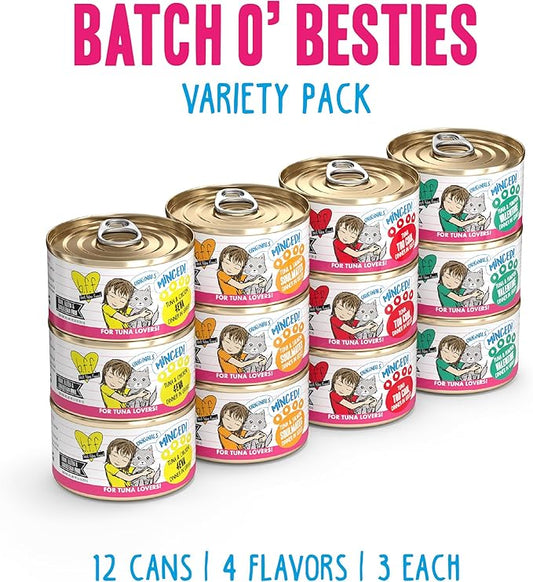 Weruva BFF Minced Natural Wet Cat Food, Batch O Besties Variety Pack, 3oz Can, Pack of 12