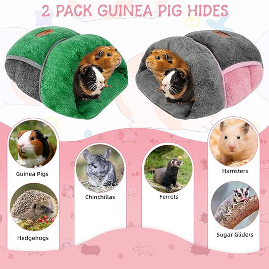 YUEPET 2 Pack Guinea Pig Hideout Portable Guinea Pig Pocket Bedding Cozy Cuddle Sack Snuggle Bag Bunny Bed for Small Animals Hamster Ferret Hedgehog Chinchilla Rabbit Cage Accessories (Grey+Green)