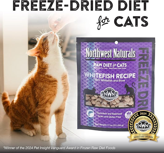 Northwest Naturals Freeze-Dried Whitefish Cat & Kitten Food – Bite-Sized Nibbles, Healthy, Limited, Human-Grade Ingredients, All-Natural, High-Protein Raw Diet, Complete & Balanced, Grain-Free – 11 oz