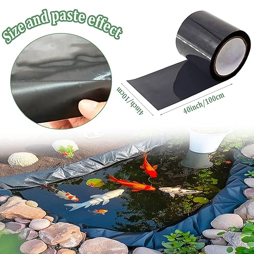 Pond Liner Seam Tape Single Sided, Waterproof Pond Repair Kit Butyl Rubber for EPDM PVC Outdoor Pond Liner Leak Repair Long-Lasting Easy to Apply