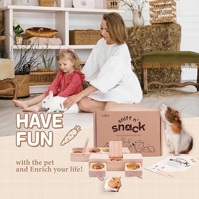 SoulThinkĀ® Interactive Wooden Pet Rabbit Toys - Sniff n' Snack Bunny Chew Toys for Rabbit Treats, Suited as Guinea Pig Toys, Hamster Toys for Boredom, Bunny Toys for Rabbits Keep Busy (2 Sets)