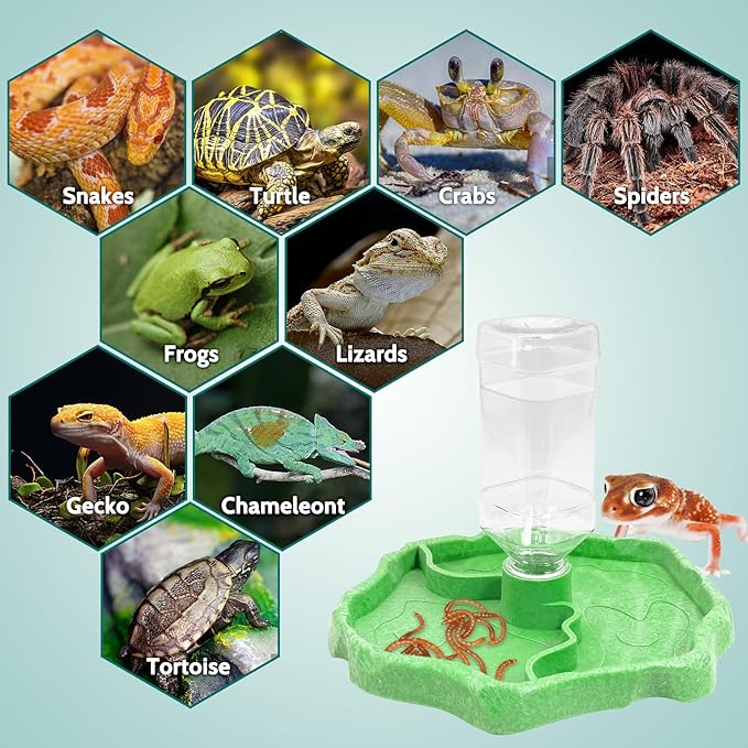 Tfwadmx 9oz Reptile Water Bottle Turtle Automatic Feeders Waterer Food and Water Bowl pet Dispenser Bottle Feeding Dish for Lizard Chameleon(Luminous)
